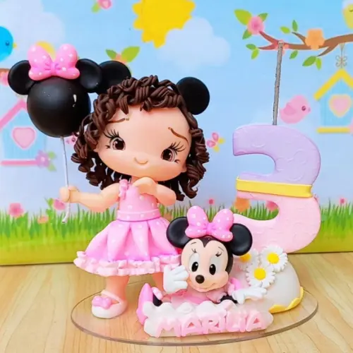 Minnie Rosa Topo de Bolo Biscuit