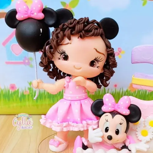 Minnie Rosa Topo de Bolo Biscuit
