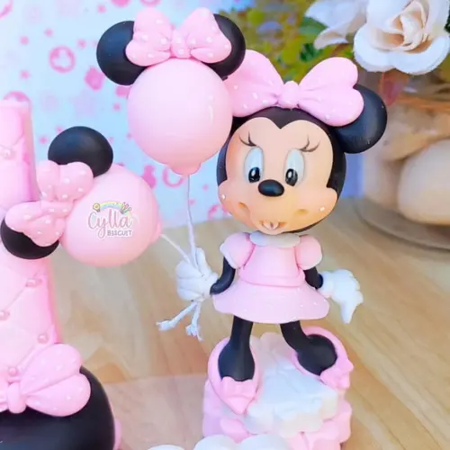 Minnie Rosa Topo de Bolo Biscuit