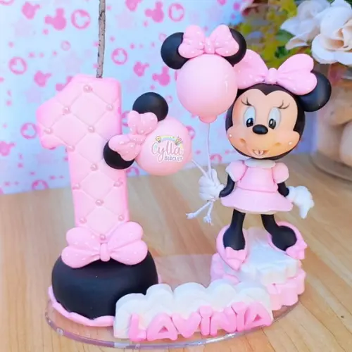 Minnie Rosa Topo de Bolo Biscuit