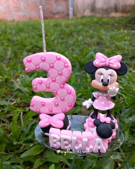 Minnie Rosa Topo de Bolo Biscuit