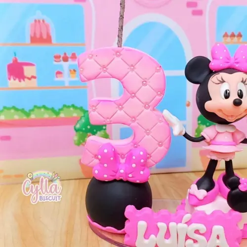 Minnie Rosa Topo de Bolo Biscuit