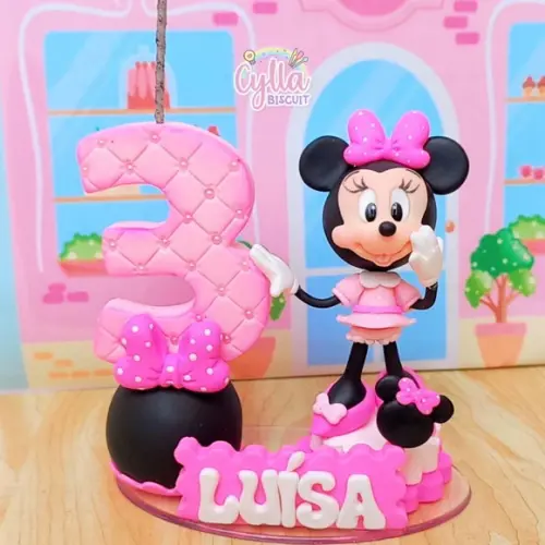 Minnie Rosa Topo de Bolo Biscuit