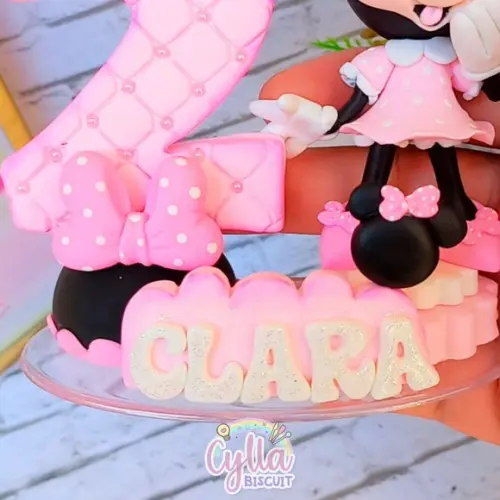Minnie Rosa Topo de Bolo Biscuit
