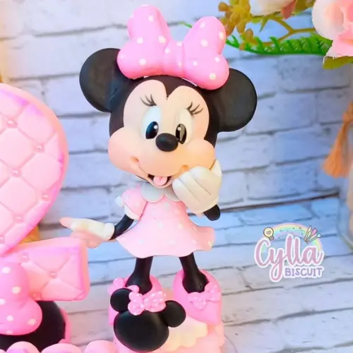 Minnie Rosa Topo de Bolo Biscuit