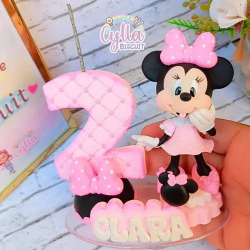 Minnie Rosa Topo de Bolo Biscuit