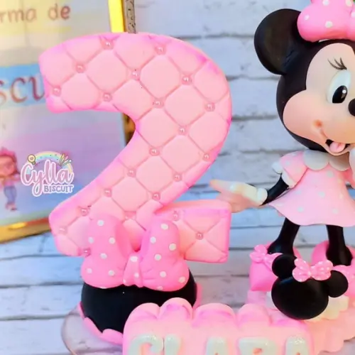 Minnie Rosa Topo de Bolo Biscuit