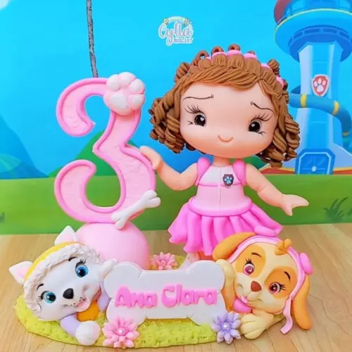 Patrulha Canina Topo de Bolo Biscuit Skye e Everest