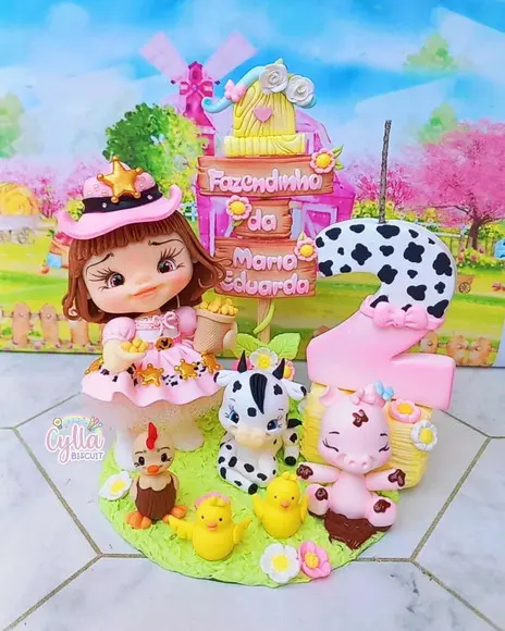 Topo de Bolo Biscuit Fazendinha