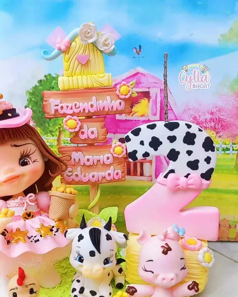 Topo de Bolo Biscuit Fazendinha