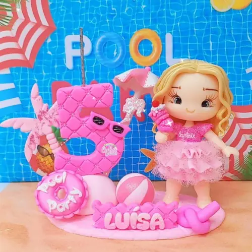 Topo de Bolo Barbie Pool Party Biscuit