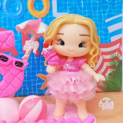 Topo de Bolo Barbie Pool Party Biscuit