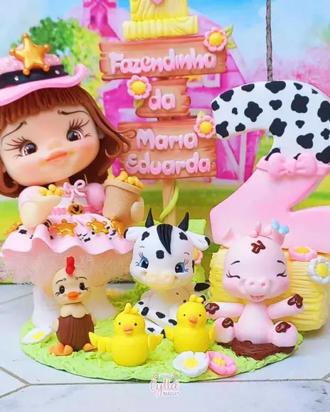 Topo de Bolo Biscuit Fazendinha
