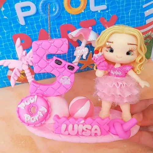 Topo de Bolo Barbie Pool Party Biscuit