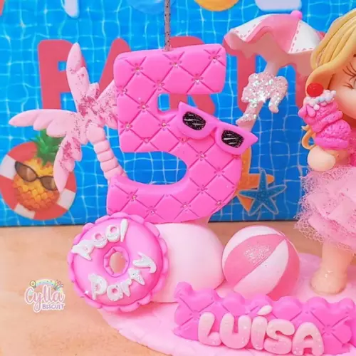 Topo de Bolo Barbie Pool Party Biscuit