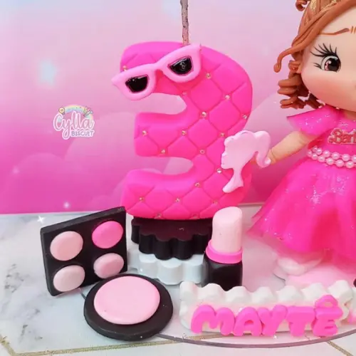 Topo de Bolo Barbie Maquiagem Biscuit