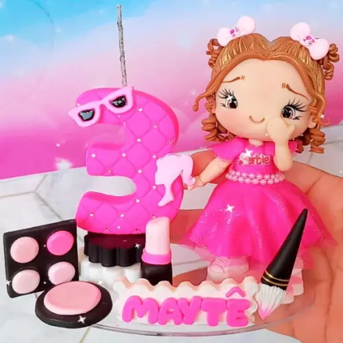 Topo de Bolo Barbie Maquiagem Biscuit