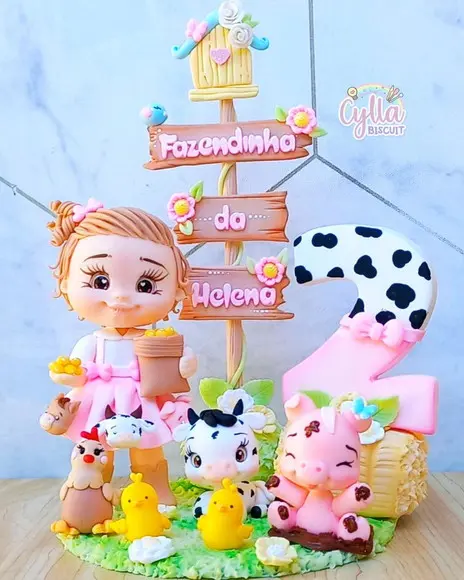 Topo de Bolo Biscuit Fazendinha
