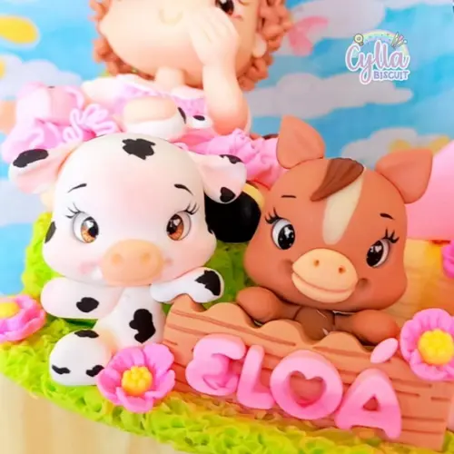 Topo de Bolo Biscuit Fazendinha