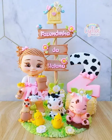 Topo de Bolo Biscuit Fazendinha