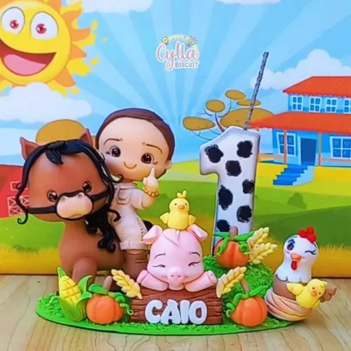 Topo de Bolo Biscuit Fazendinha Menino