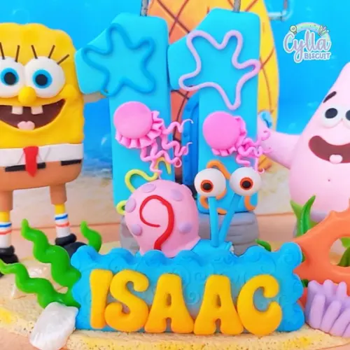 Topo de Bolo Bob Esponja em Biscuit