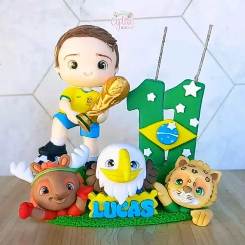 Topo de Bolo Biscuit Futebol Copa do Mundo
