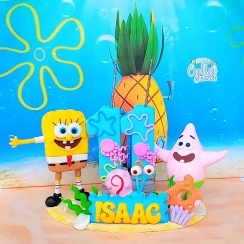 Topo de Bolo Bob Esponja em Biscuit