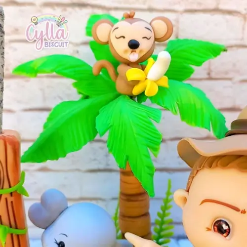 Topo de Bolo Cenário Safari em Biscuit