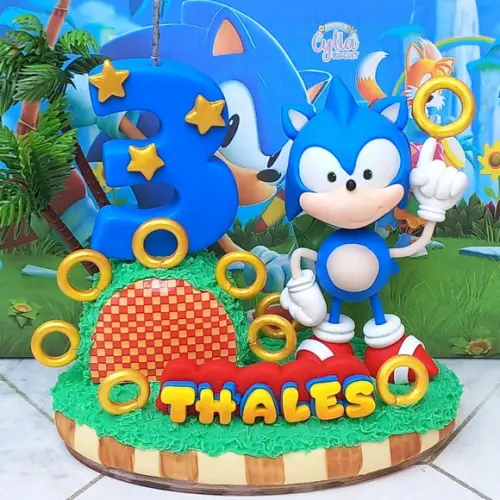 Topo de Bolo Cenário Sonic Biscuit