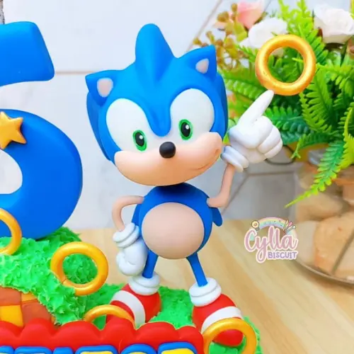 Topo de Bolo Cenário Sonic Biscuit