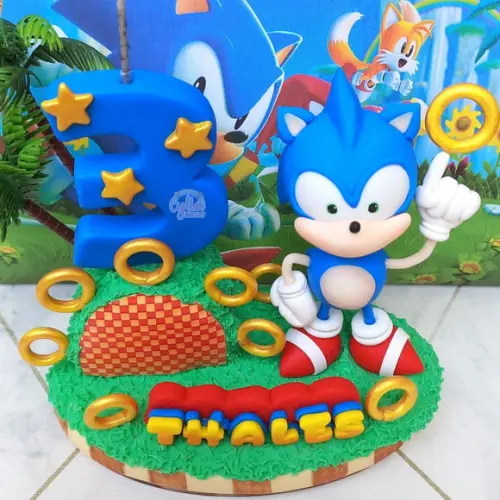 Topo de Bolo Cenário Sonic Biscuit