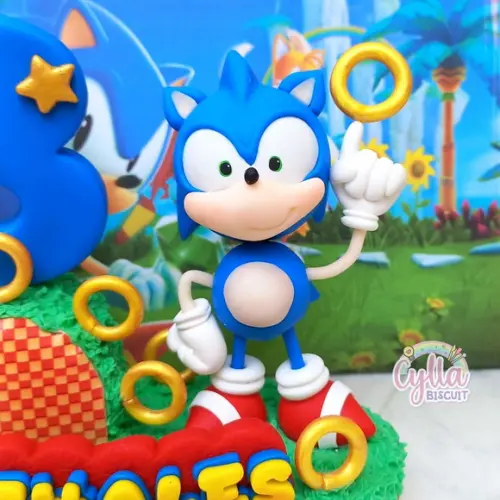 Topo de Bolo Cenário Sonic Biscuit