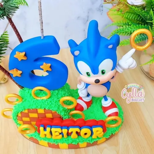 Topo de Bolo Cenário Sonic Biscuit