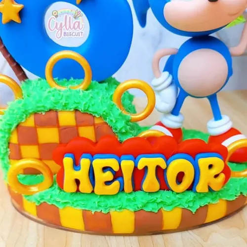 Topo de Bolo Cenário Sonic Biscuit