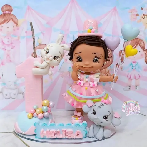 Topo de Bolo Circo Rosa em Biscuit