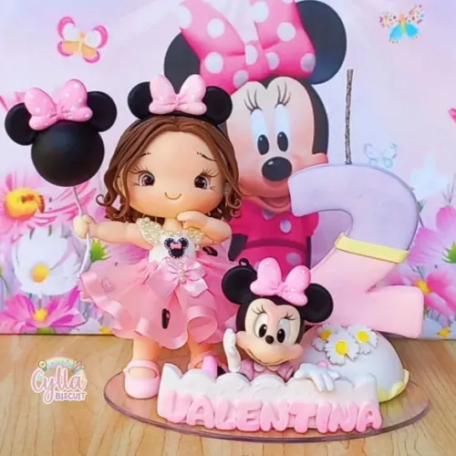 Topo de Bolo Personalizado Minnie em Biscuit