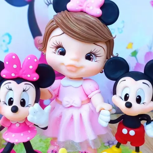 Topo de Bolo Personalizado Minnie e Mickey em Biscuit