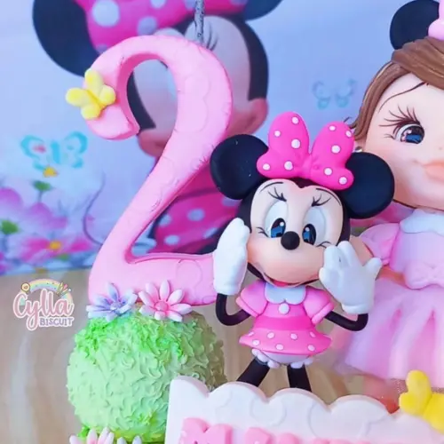 Topo de Bolo Personalizado Minnie e Mickey em Biscuit