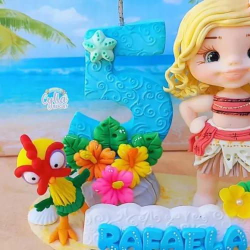 Topo de Bolo Personalizado Moana em Biscuit