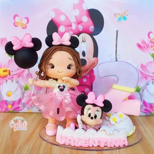 Topo de Bolo Personalizado Minnie em Biscuit