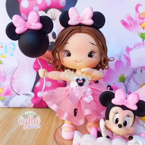 Topo de Bolo Personalizado Minnie em Biscuit