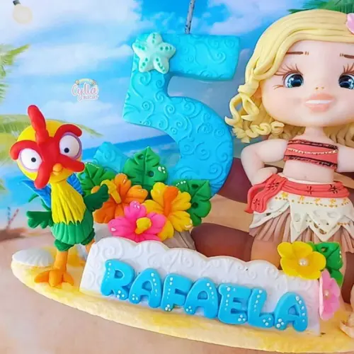 Topo de Bolo Personalizado Moana em Biscuit