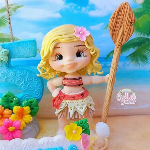 Topo de Bolo Personalizado Moana em Biscuit