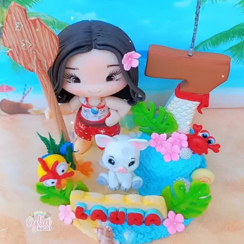 Topo de Bolo Personalizado Moana em Biscuit