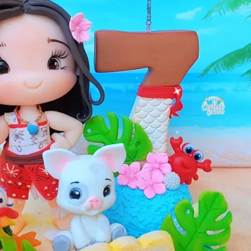 Topo de Bolo Personalizado Moana em Biscuit
