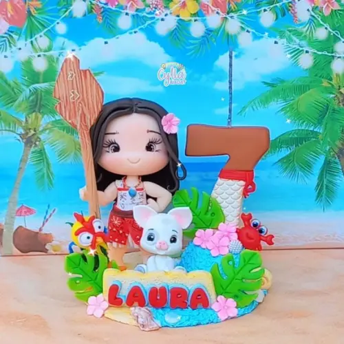 Topo de Bolo Personalizado Moana em Biscuit