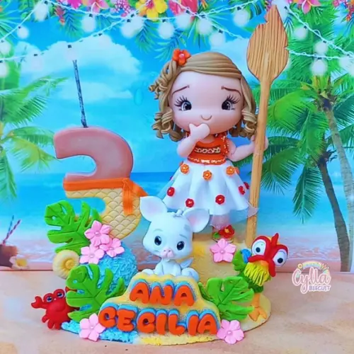 Topo de Bolo Personalizado Moana em Biscuit