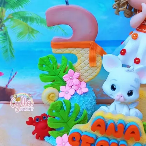 Topo de Bolo Personalizado Moana em Biscuit