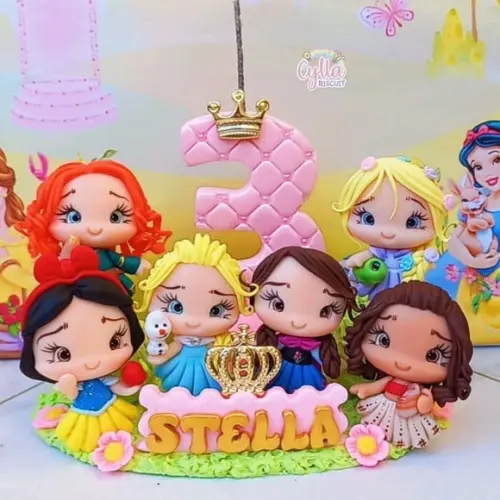 Topo de Bolo Princesas de Biscuit